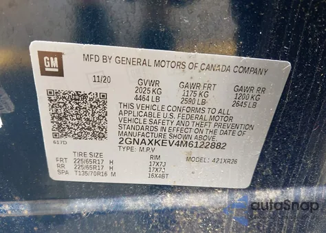 2021 Chevrolet Equinox Fwd Lt z USA, uszkodzony, nr VIN 2GNAXKEV4M6122882